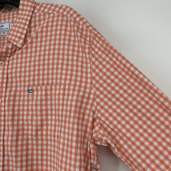 Southern Tide Nassau Gingham Performance Shirt Orange Long Sleeve Size XL - Picture 3 of 10